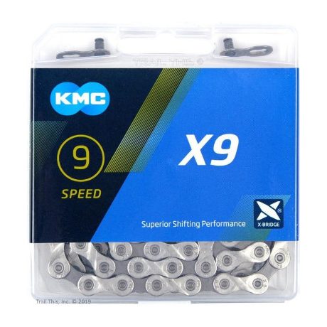 KMC X9 Gray 1/2x1/128 114L 9 sebességes kerékpár lánc