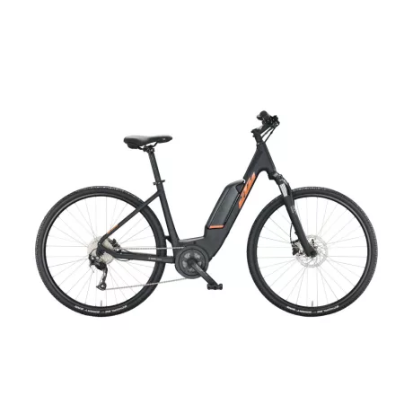 KTM MACINA Alacsony átlépésű Cross A410 BLACK MATT (ORANGE+GREY) Alacsony átlépésű Cross Trekking e-bike