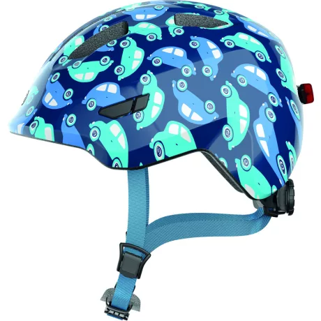 ABUS kerékpáros gyerek sisak Smiley 3.0 LED, In-Mold, blue car, S (45-50 cm) sisakok