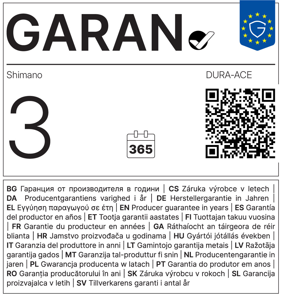 Shimano Dura-Ace Garan címke